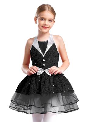 Kids Girls Sleeveless Backless Sequins Tutu Dress for Party front image