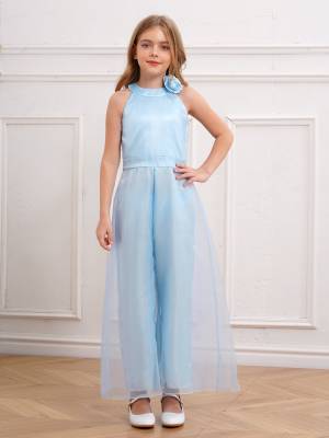 Kids Girls Halter Neck Sleeveless Two-layer Jumpsuit for Birthday front image