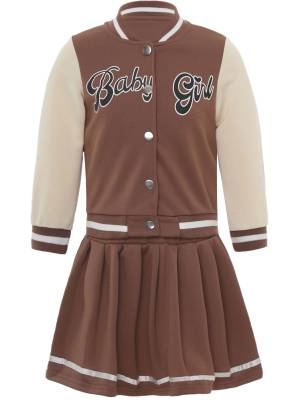 Toddler Girls 2pcs Long Sleeve Button Jacket and Pleated Skirt Sport Set front image