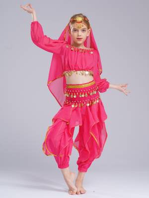 Kids Girls 5pcs Long Sleeve Crop Top and Pants Belly Dance Outfits Set front image