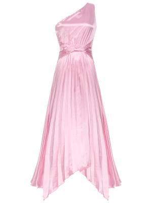 Women Sleeveless One Shoulder Asymmetrical Pleated Party Dress front image