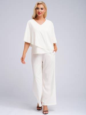 Women 2pcs Half Sleeve V-neck Tops and Pants Set for Party front image