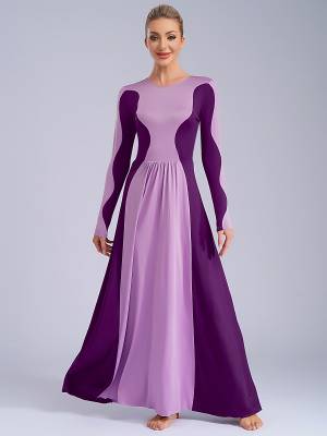 Women Long Sleeve Color Block Liturgical Worship Dance Dress front image