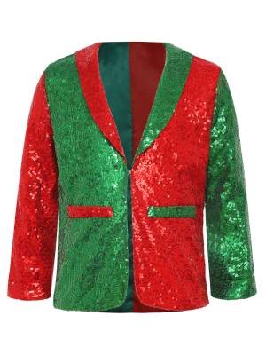 Kids Christmas Sequins Lapel Collar Long Sleeve Party Jacket front image