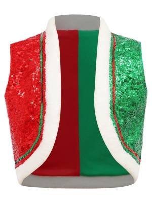 Kids Sequins Sleeveless Santa Elf Faux Fur Waistcoat front image