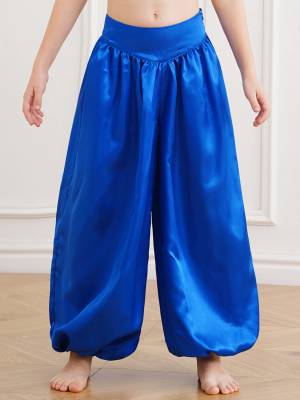 Kids Girls Solid Color Satin Bloomers Belly Dance Pants front image