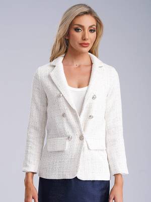 Women Long-sleeve Lapel Buttoned Tweed Blazer for Formal Occasions front image
