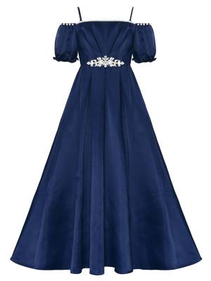 Girls Short Sleeve Off-the-shoulder Pearl and Diamond Beaded Ball Gown Dress front image