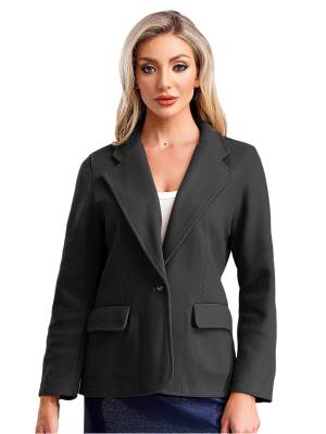 Women Solid Color Long Sleeve Lapel Woolen Button-up Blazer