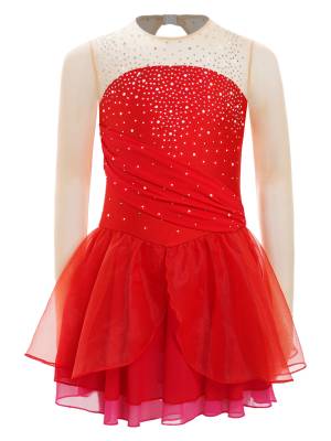 Kids Girls Long Sleeves Glittery Rhinestones Lyrical Dance Leotard Dress
