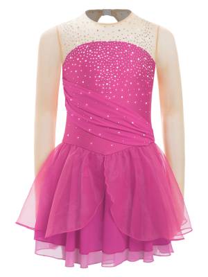 Kids Girls Long Sleeves Glittery Rhinestones Lyrical Dance Leotard Dress front image