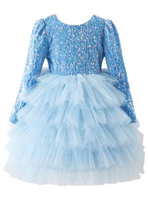 Toddler Girls Long Sleeve Sequin V-back Bowknot Mesh Tutu Dress