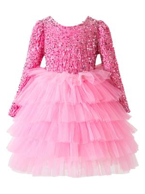Toddler Girls Long Sleeve Sequin V-back Bowknot Mesh Tutu Dress front image