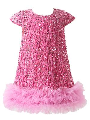Toddler Girls Short Sleeve Glittery Sequin Mesh Gown Party Dress