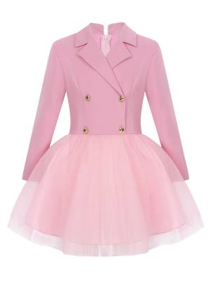 Girls Long Sleeve Lapel Mesh Suit Dress for Formal Occasions front image