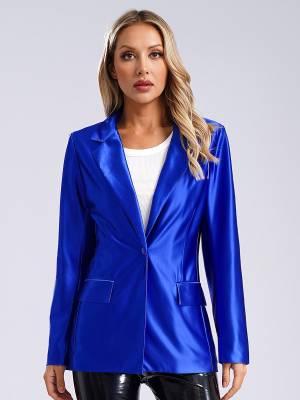 Women Glossy Long Sleeve Lapel Blazer for Formal Occasions front image
