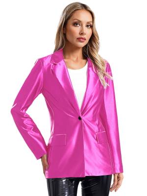 Women Glossy Long Sleeve Lapel Blazer for Formal Occasions