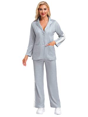 Women 2pcs Lapel Buttoned Blazer and Pants Formal Suit for Party Work