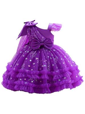 Toddler Girls Sleeveless Bowknot Ruffled Tutu Mesh Ball Gown for Birthday Party front image