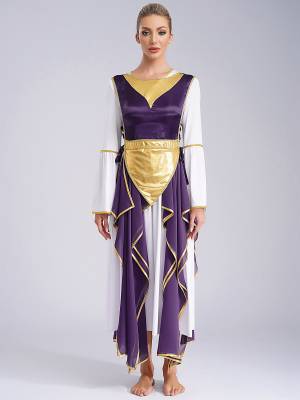 Women Metallic Sides Split Lace-up Tunic Asymmetrical Liturgical Dance Dress front image