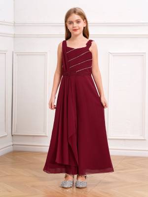 Girls Sleeveless Lace Ruffled Chiffon High Waist Jumpsuit for Party front image