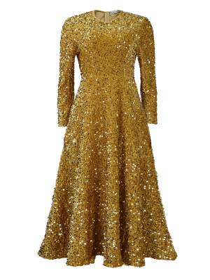 Women Long Sleeve Round Neck Sequin A-line Dress for Cocktail front image