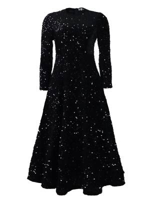 Women Long Sleeve Round Neck Sequin A-line Dress for Cocktail front image