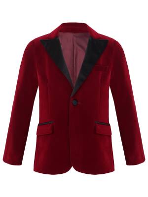 Kids Boys Long Sleeve Lapel Velvet Gentleman Formal Blazer front image