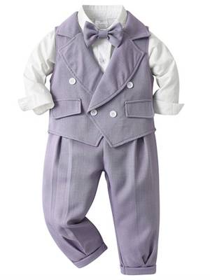 Baby/Toddler Boys 3pcs Long Sleeve Lapel Shirt and Vest Pants Formal Suit front image
