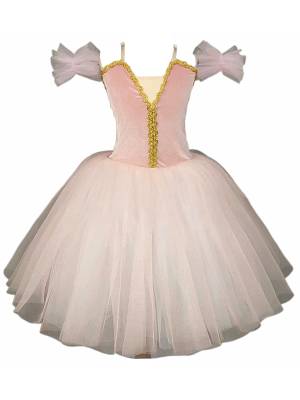 Kids Girls Off the Shoulder Velvet Tutu Dress with Tulle Wristbands