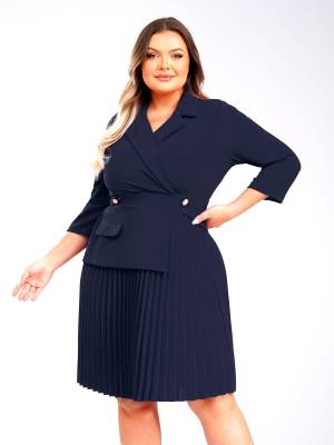Women Lapel Collar 3/4 Sleeves Knee Length Dress for Wedding Guest front image