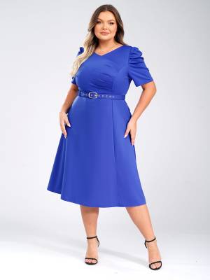 Women V-neck Short Sleeve A-Line Dress with Belt for Banquet Wedding front image