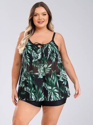 Women Two Pieces Plus Size Swimsuit Swim Tops with Shorts Set front image