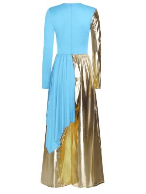 Women Liturgical Praise Dance Bodysuit Metallic Color Block Jumpsuit  Dancewear