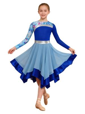 Girls Long Sleeve Printed Liturgical Praise Dance Dress Choir Tunic Robe front image
