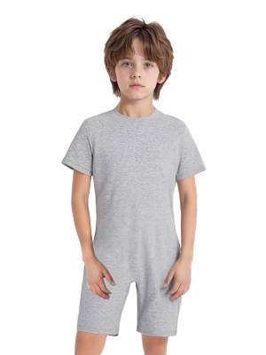 Kids Autism Sensory Jumpsuit Short Sleeve Back Zipper Adaptive Romper front image