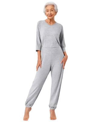 Unisex Adult Long Sleeve Anti-Strip Adaptive Jumpsuit for Dementia, Special Need front image