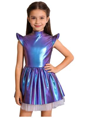 Girls Iridescent Alien Tutu Dress with Zipback for Halloween, Cosplay & Stage front image