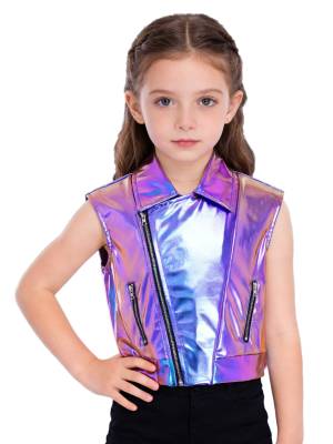 Kids Metallic Jacket Lapel Front Zipper for Hip Hop Jazz Dance Party & Stage front image