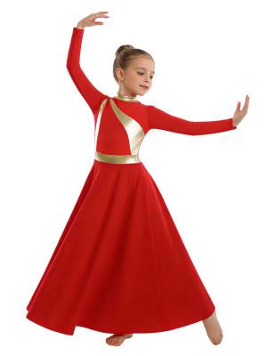 Girls Liturgical Praise Dance Dress Metallic Lyrical Maxi Gown for Church Choir front image