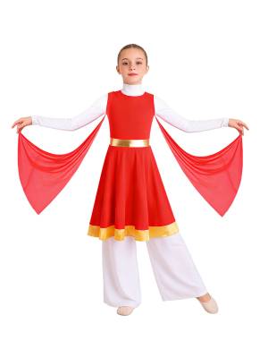 Girls Liturgical Praise Dance Tunic Mesh Overlay Choir Robe for Church & Dance front image