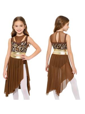 Kids Girls Dancewear Crop Top Outfit Dress Up Costume Ruffle Latin Dance Skirt front image