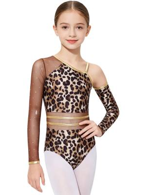 Kids Girls Jumpsuit Crotch Press Leotard Performance Romper Decor Mesh Dress-Up front image