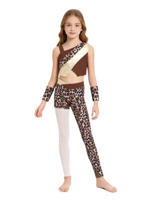 Kids Girls Leopard Print Dress Up Cavegirl Costume Halloween Outfit Photo Show front image