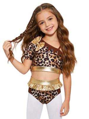 Kids Girls Costume Competition With Briefs Child Dancewear Leotard Ballet Shiny front image