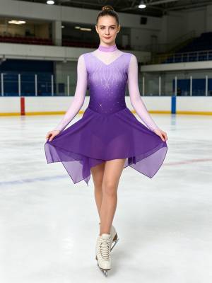 Women Gradient Long Sleeve Figure Skating Dress Lyrical Dancewear front image