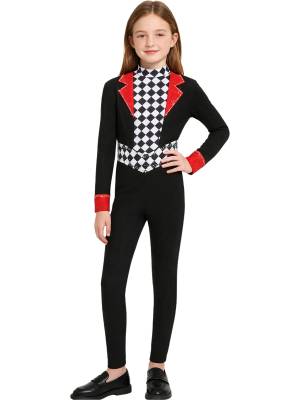 Girls Long Sleeve Rhinestone Circus Ringmaster Jumpsuit for Halloween Masquerade front image