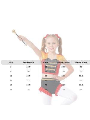 Girls Circus Ringmaster 2-Piece Costume Crop Top & Ruffled Shorts for Halloween front image